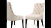 Set Of 2 Dining Chairs Elegant Button Tufted Beige Pattern Fabric Dining Room